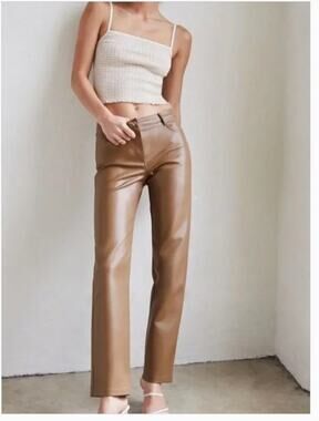 Wilfred Melina Straight Leg Pant in Constant Camel Brown faux leather sz 6